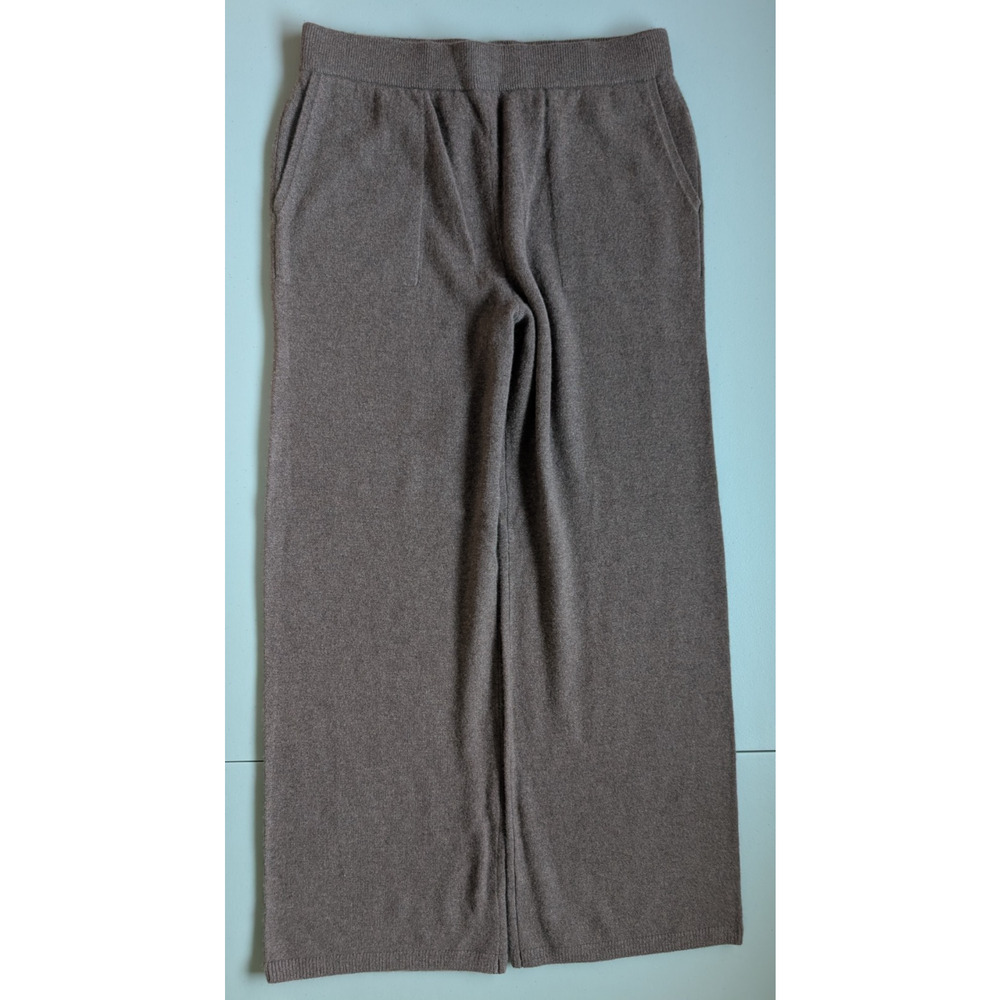 NWT White + Warren 100% Cashmere Wide Leg Pant Size L Mocha Heather #9N606